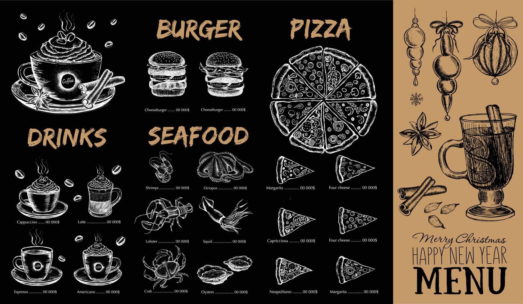 Christmas menu cafe. Food flyer. vector