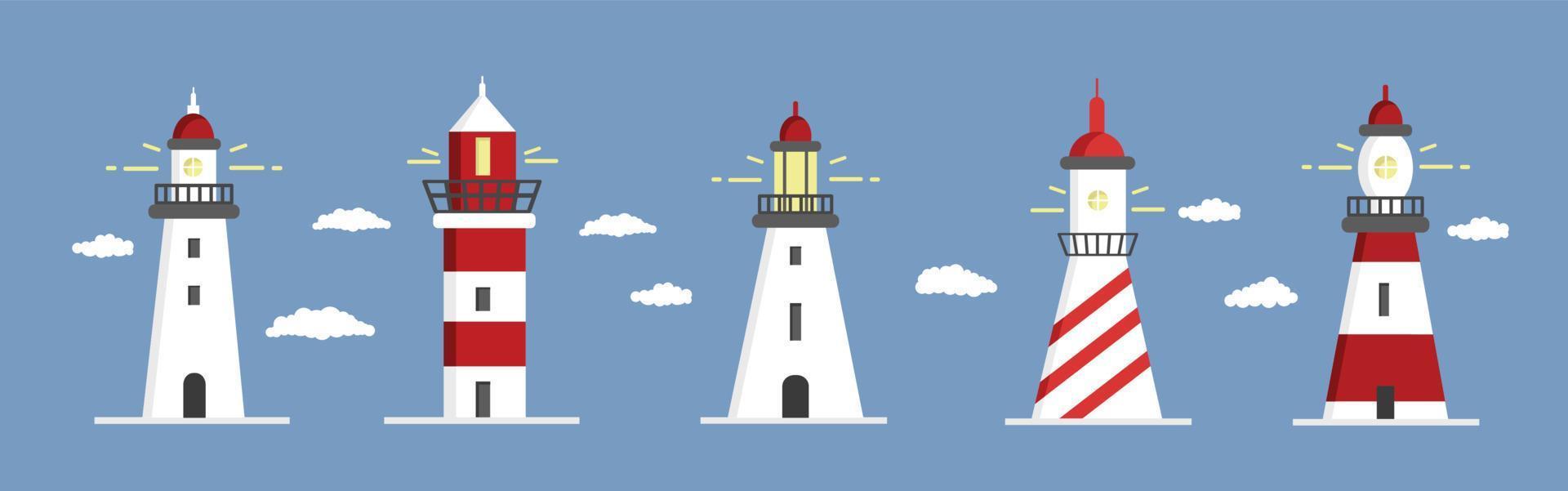 Beacon icon set. Cartoon vector illustration.