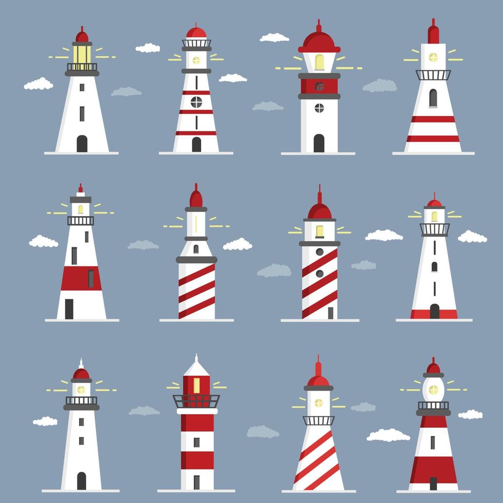 Beacon icon set. Cartoon vector illustration.