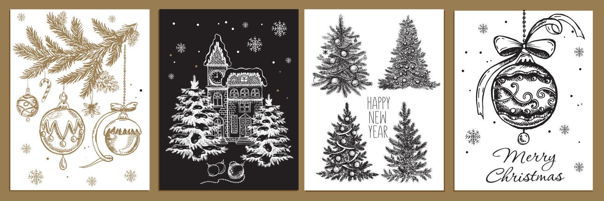 Christmas toys, fur-tree , hand drawn illustration. Vector. vector
