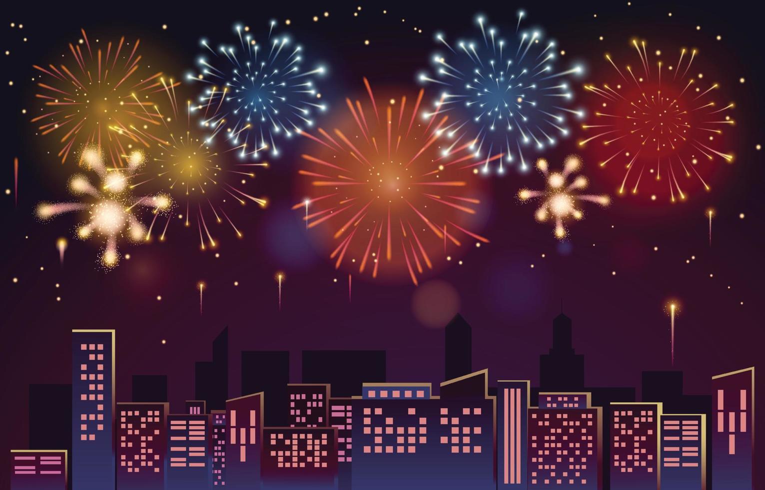 New Year Eve With Fireworks in The City vector
