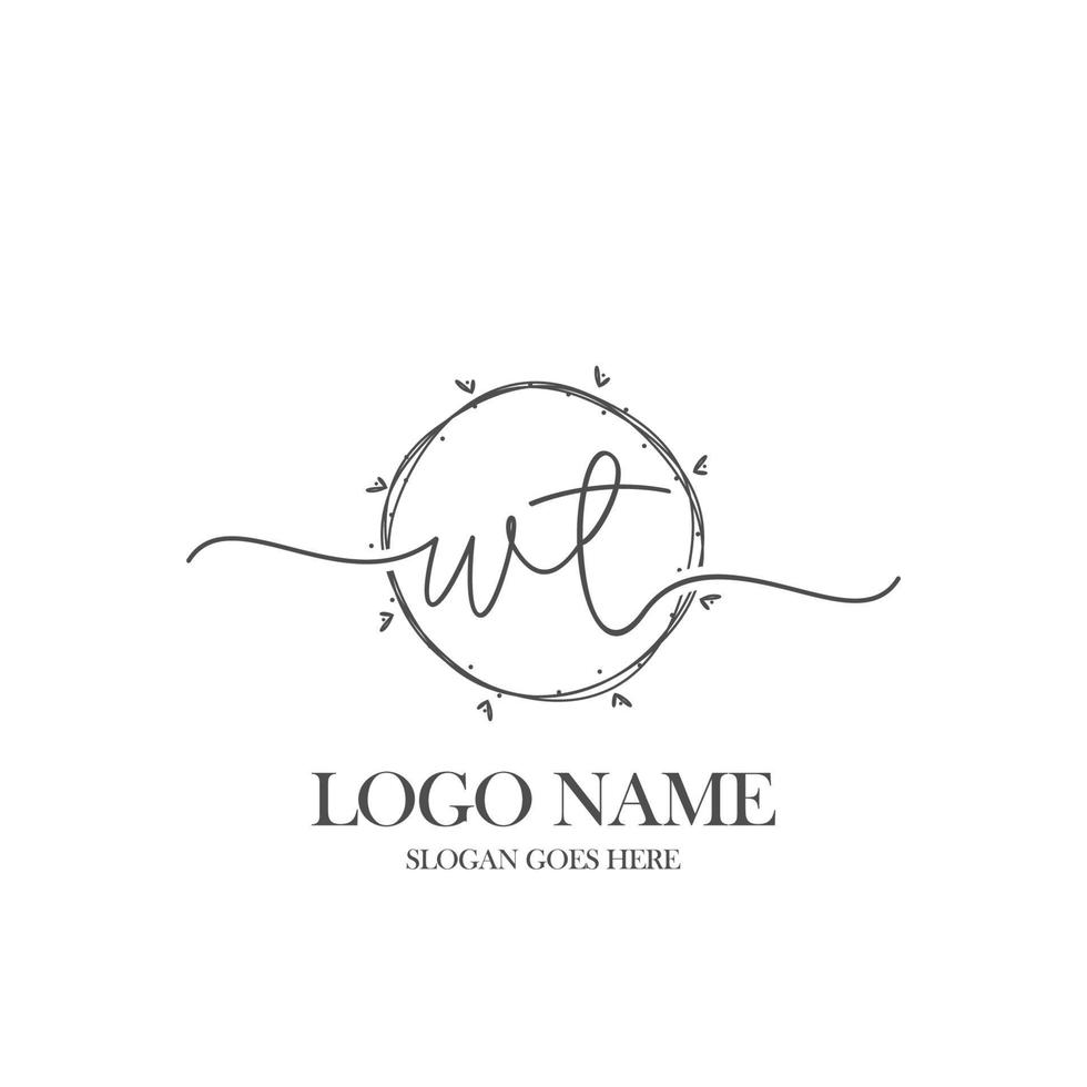 Initial WT beauty monogram and elegant logo design, handwriting logo of initial signature, wedding, fashion, floral and botanical with creative template. vector