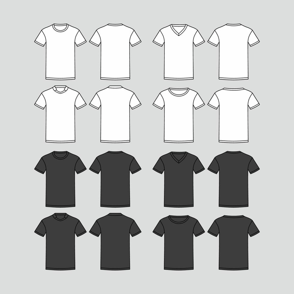 plantilla de esquema de maqueta de camiseta de manga corta vector