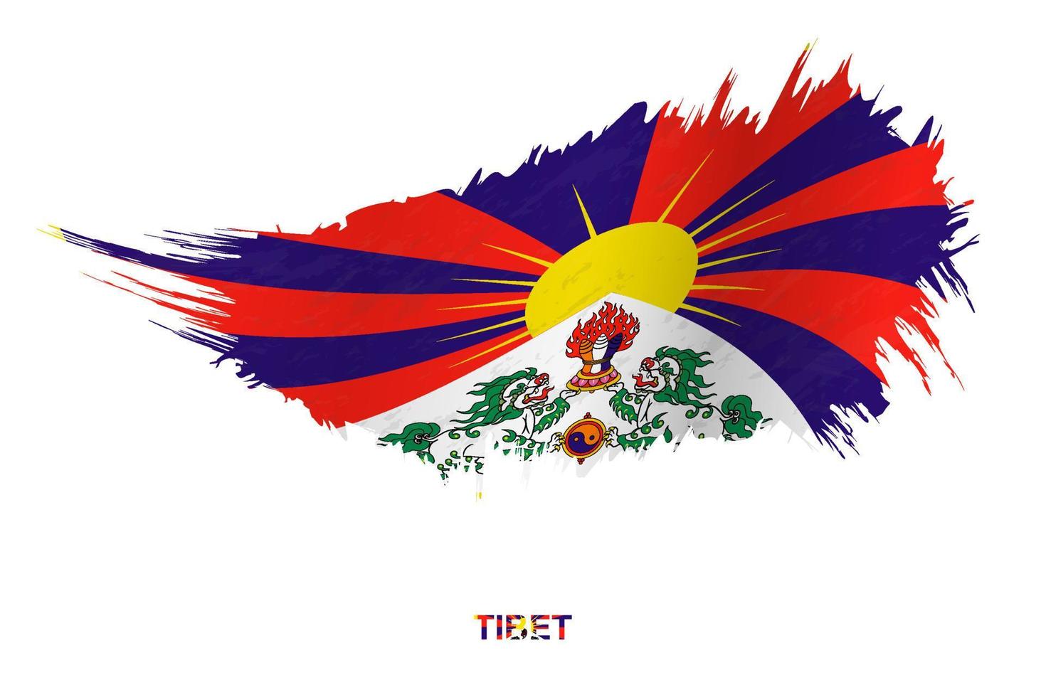 Flag of Tibet in grunge style with waving effect. vector