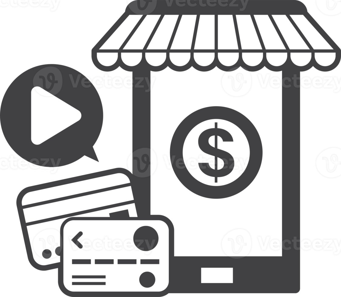 online boodschappen doen door smartphone illustratie in minimaal stijl png