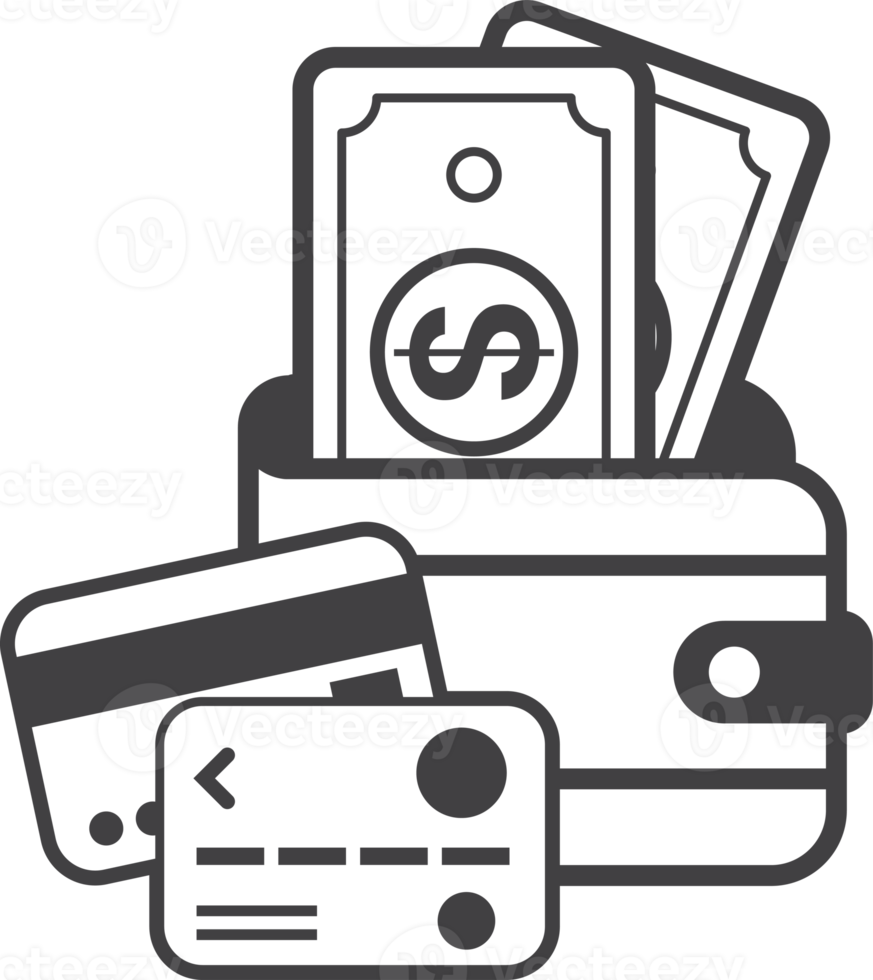 wallet and money illustration in minimal style png