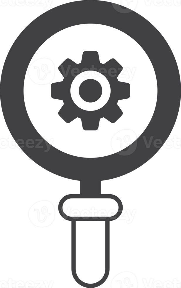 magnifying glass and cogs illustration in minimal style png