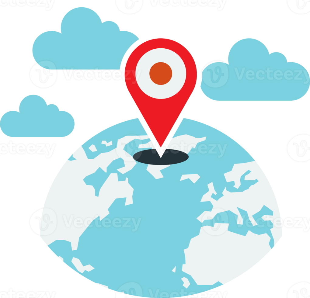 pins and globe illustration in minimal style png