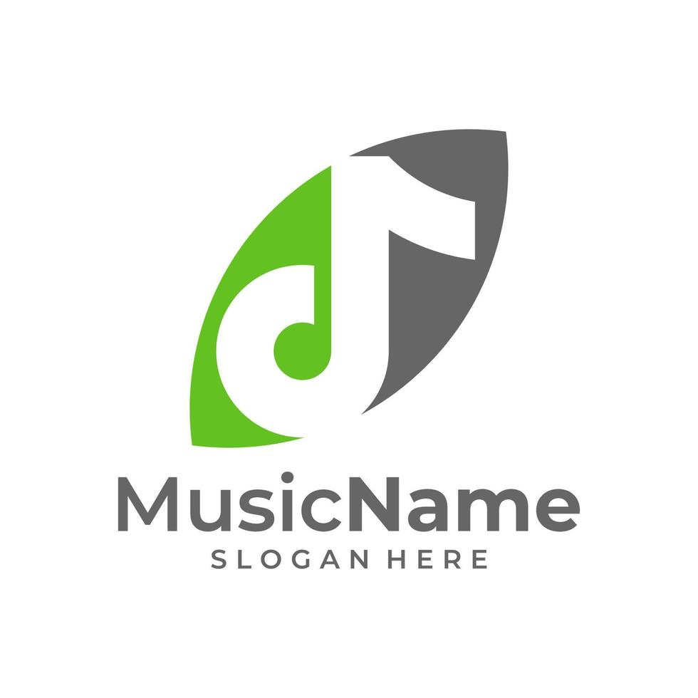 Music Leaf Logo Vector Icon Illustration. Leaf Music logo design template