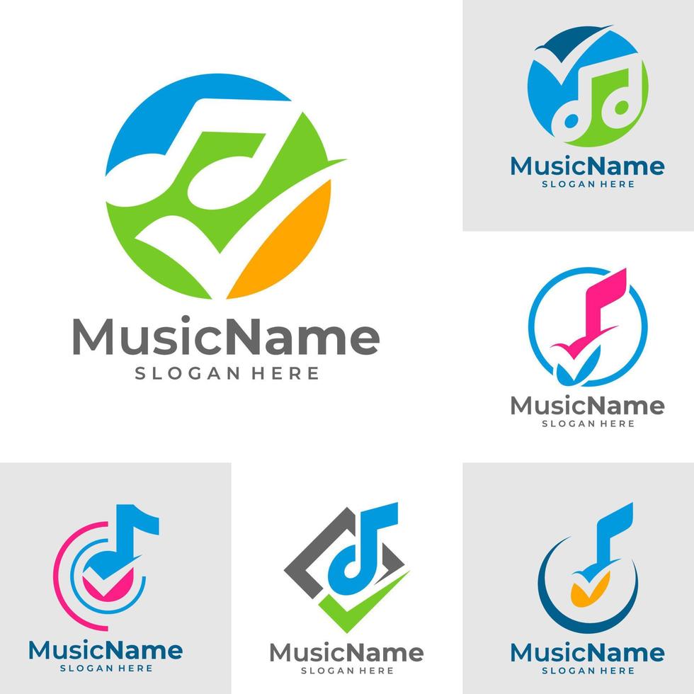 Set of Music Check Logo Vector Icon Illustration. Check Music logo design template