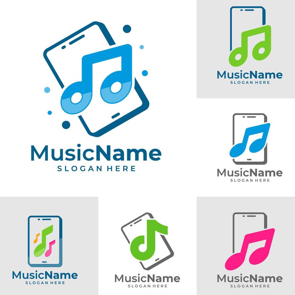 Set of Music Phone Logo Vector Icon Illustration. Phone Music logo design template