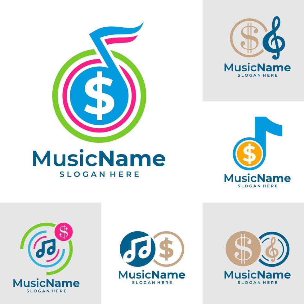 conjunto de vector de logotipo de música de dinero. plantilla de diseño de logotipo de dinero de música
