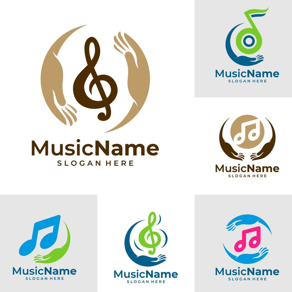 conjunto de vector de logotipo de música de cuidado. plantilla de diseño de logotipo de cuidado de la música