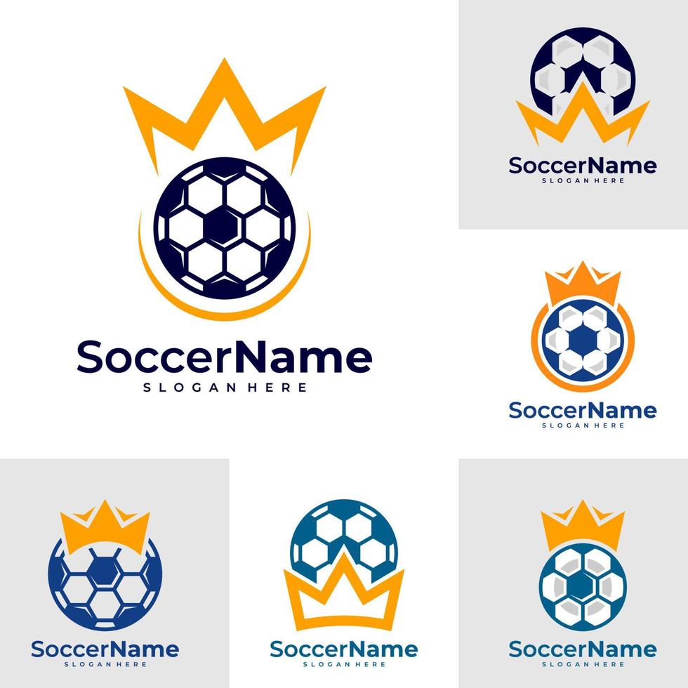 conjunto de plantilla de logotipo de fútbol rey, vector de diseño de logotipo de rey de fútbol