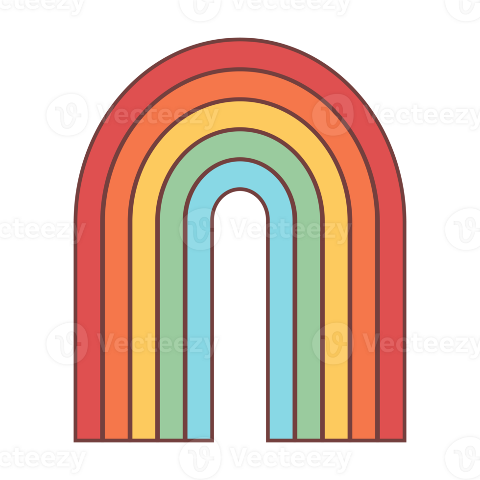 arco-íris engraçado dos desenhos animados. hippie groovy dos anos 70. png