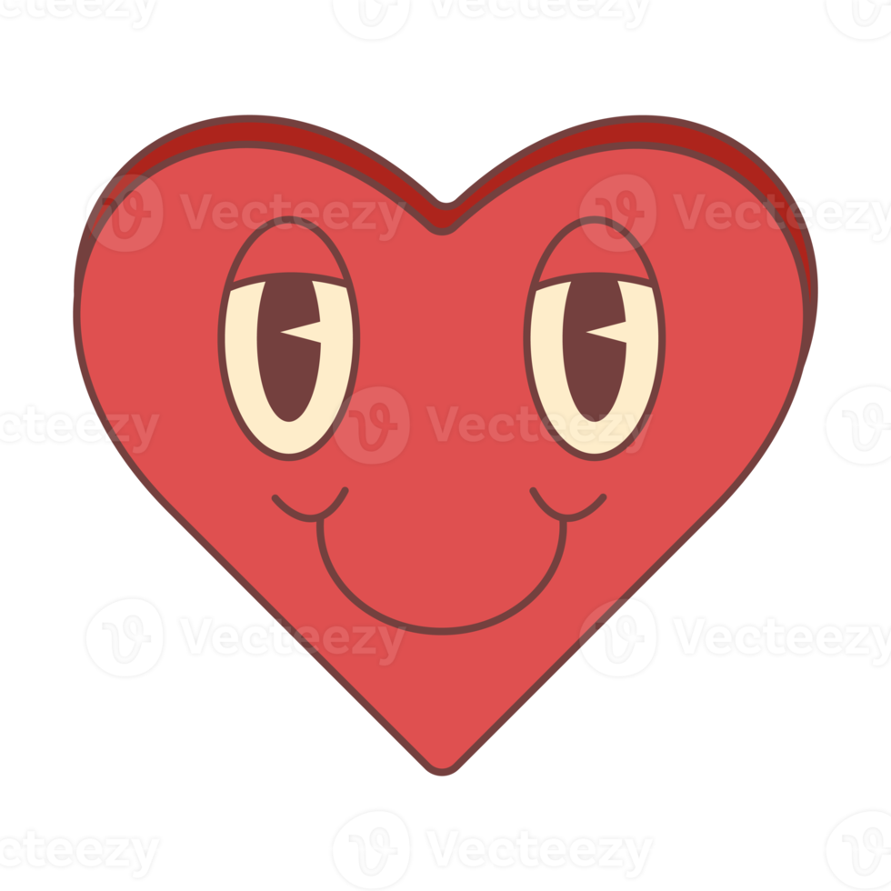 Retro heart cartoon character. Retro 70s groovy element. png