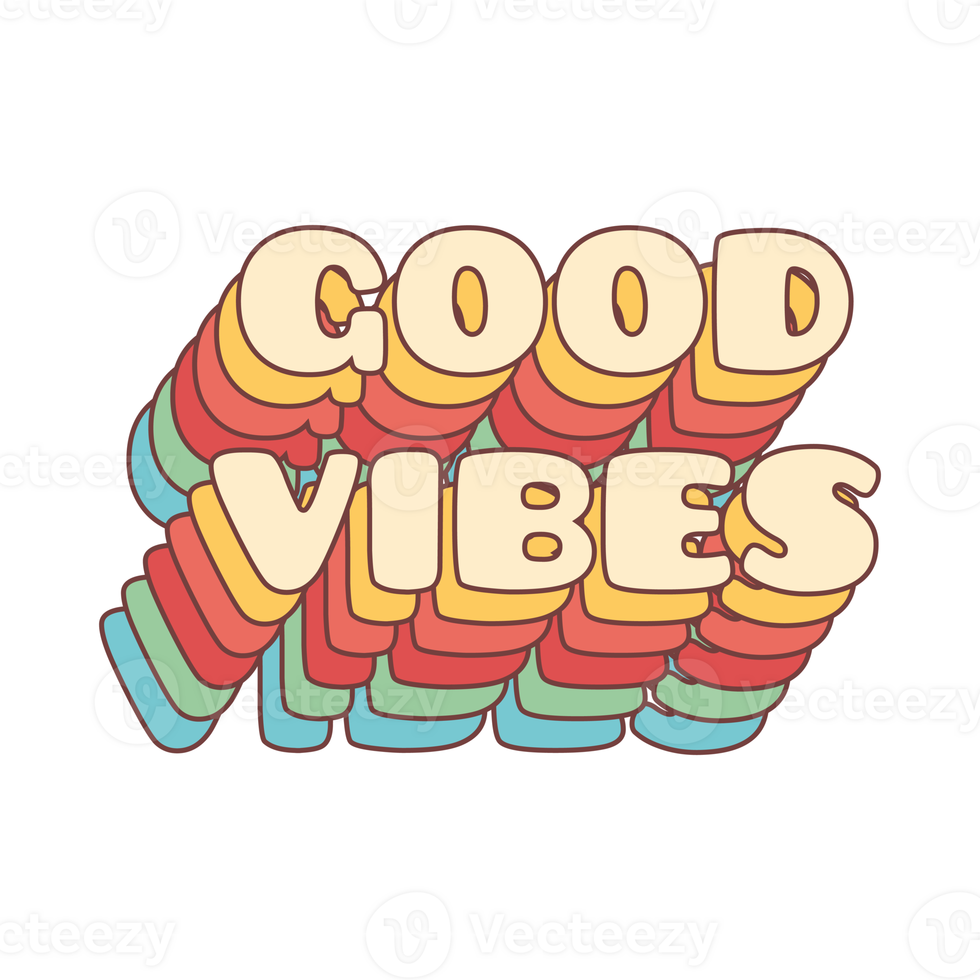 Good vibes lettering with vintage hippie styled rainbow shadow Good