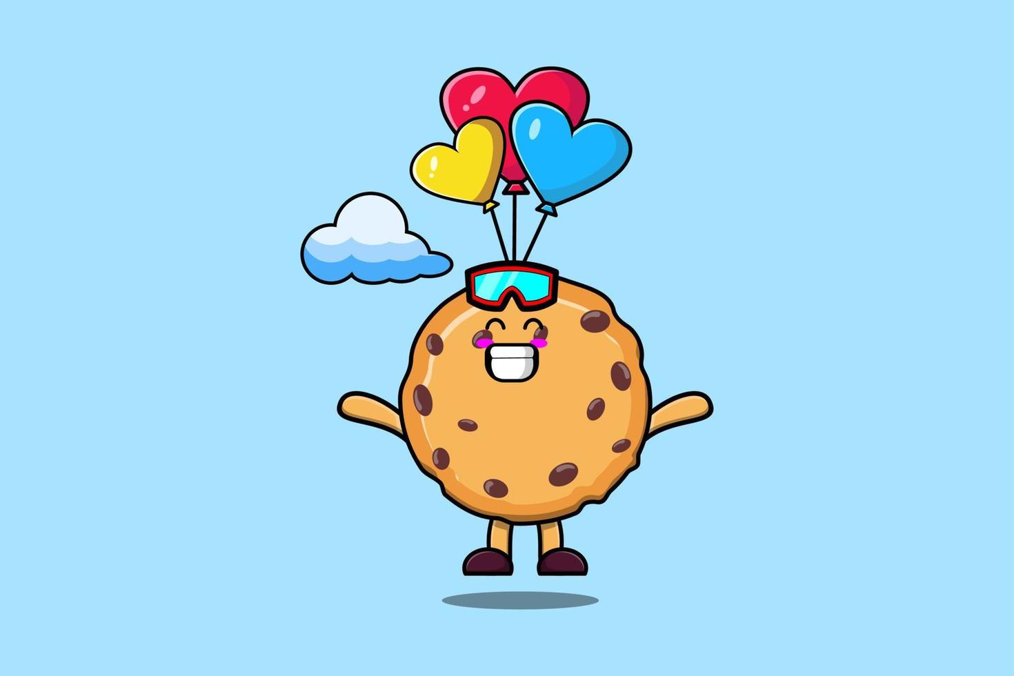 Cute cartoon Biscuits mascot skydive with balloon vector