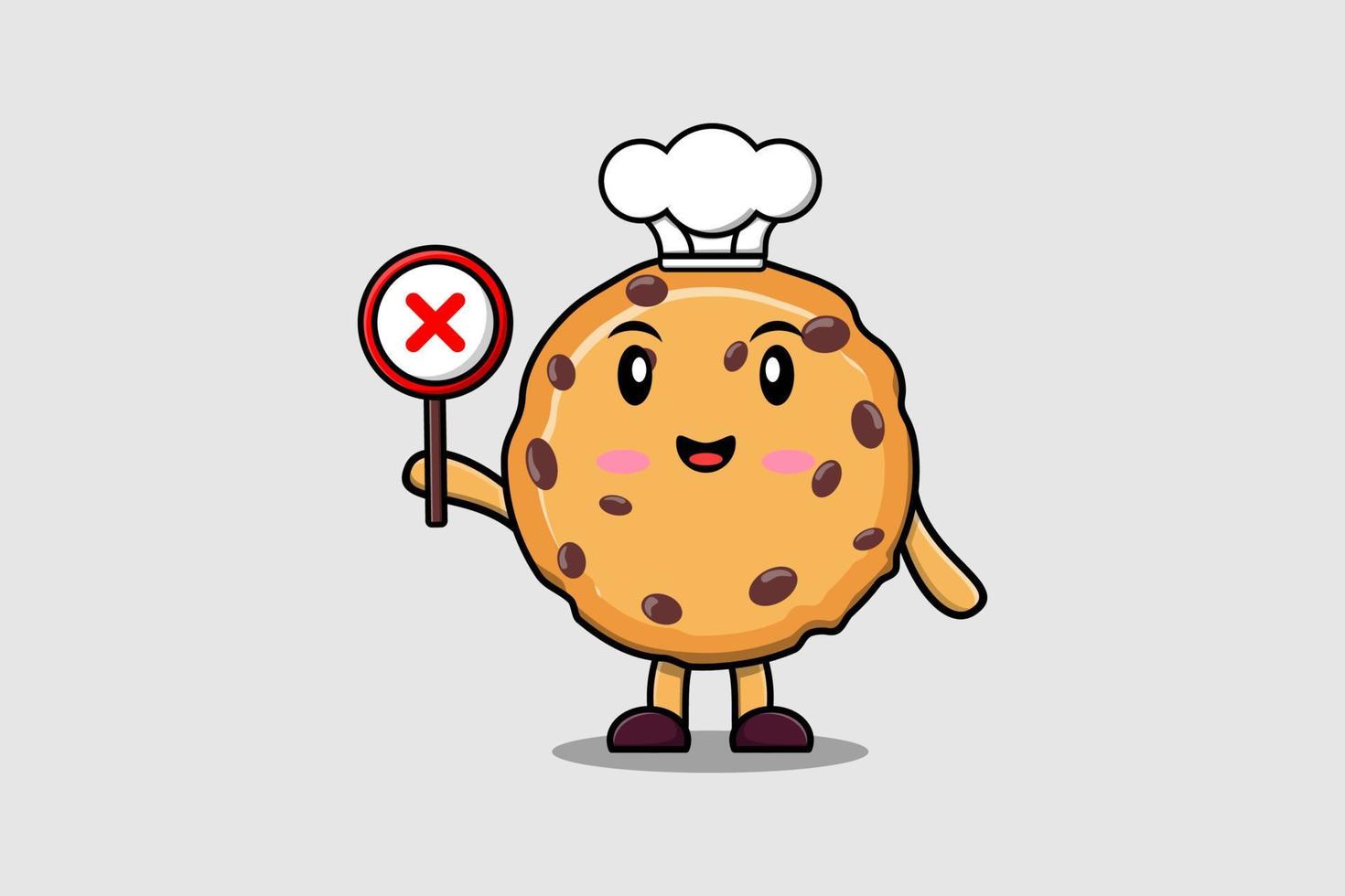 cute cartoon Biscuits chef hold wrong sign board vector