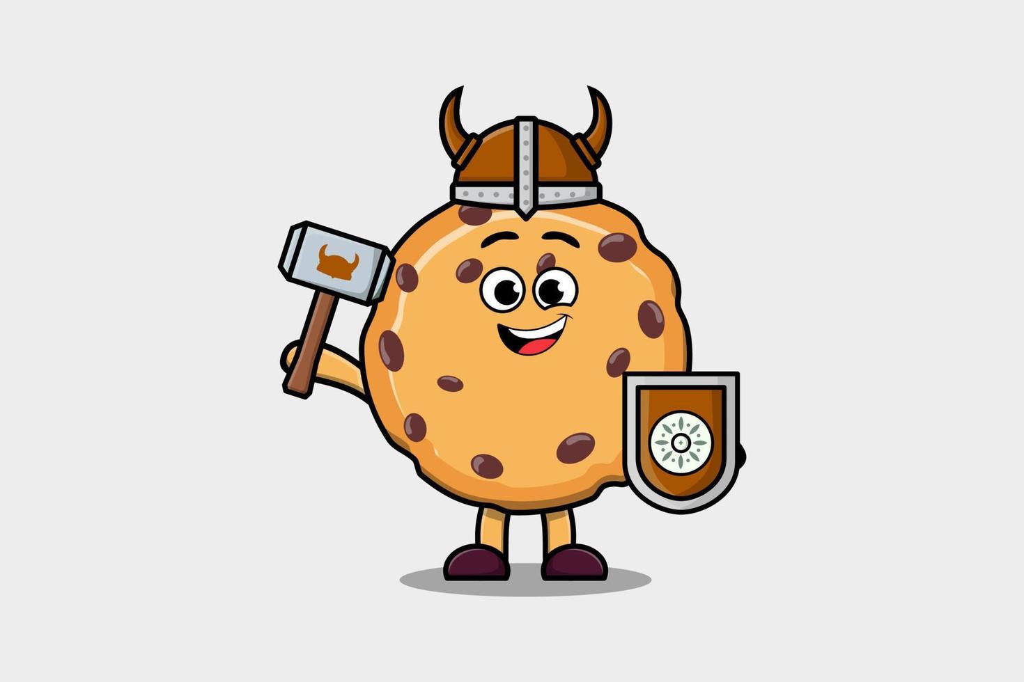 Cute cartoon Biscuits viking pirate holding hammer vector