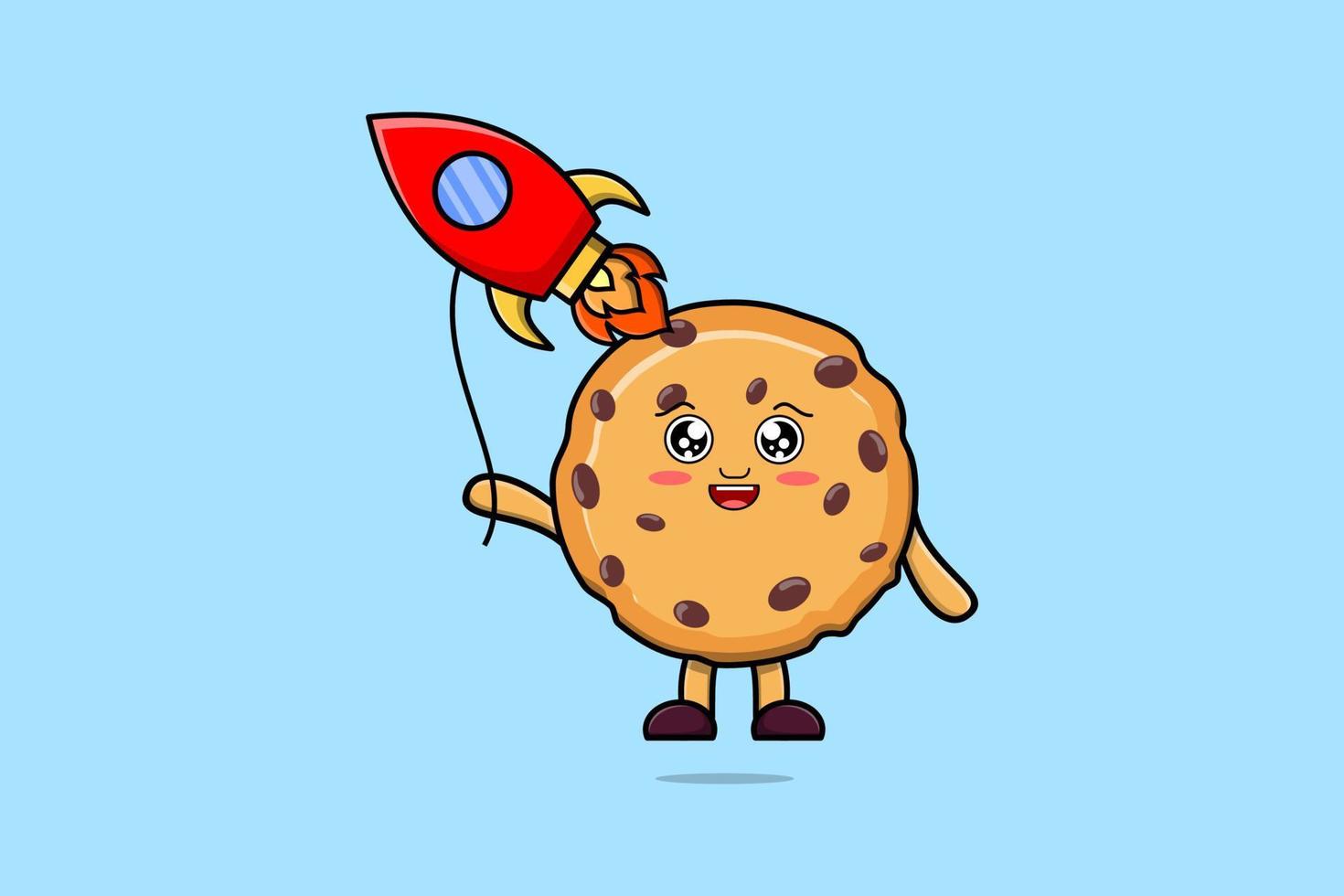 Cute cartoon Biscuits floating with rocket balloon vector
