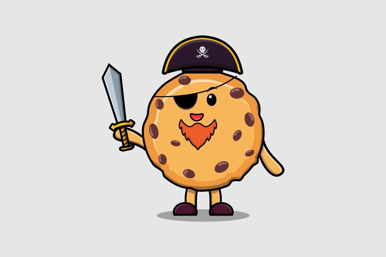 Cute dibujos animados mascota galletas pirata sosteniendo espada vector