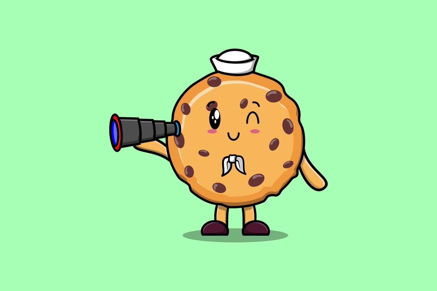 marinero de galletas de dibujos animados lindo usando binocular vector