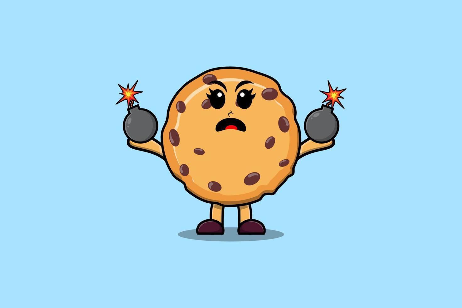 Cute cartoon Biscuits holding bomb with scared vector