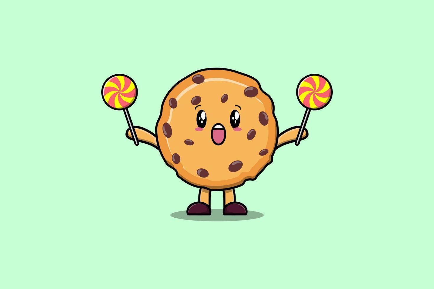 personaje de galletas de dibujos animados con caramelos de piruleta vector