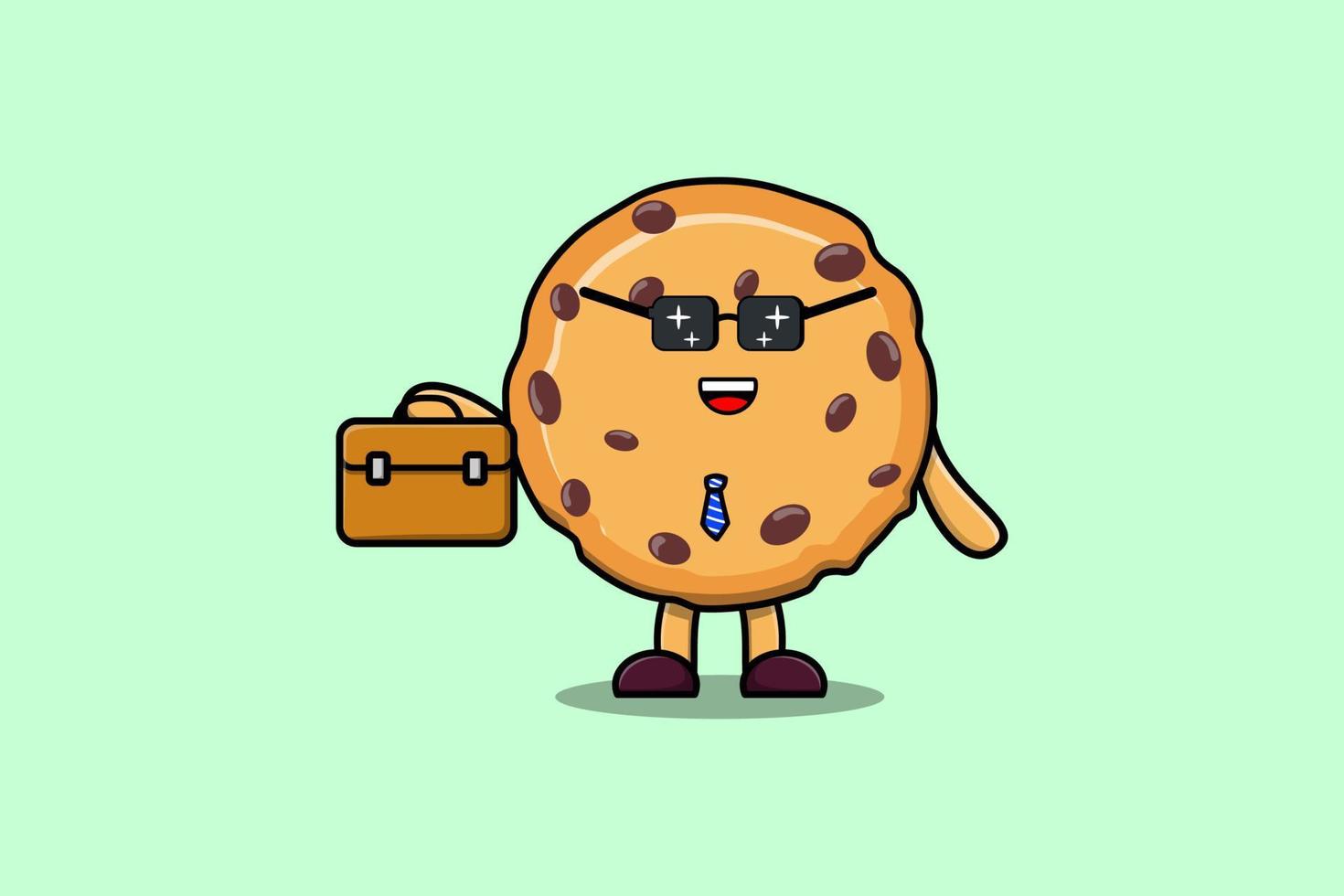 Cute cartoon Biscuits businessman holding suitcase vector