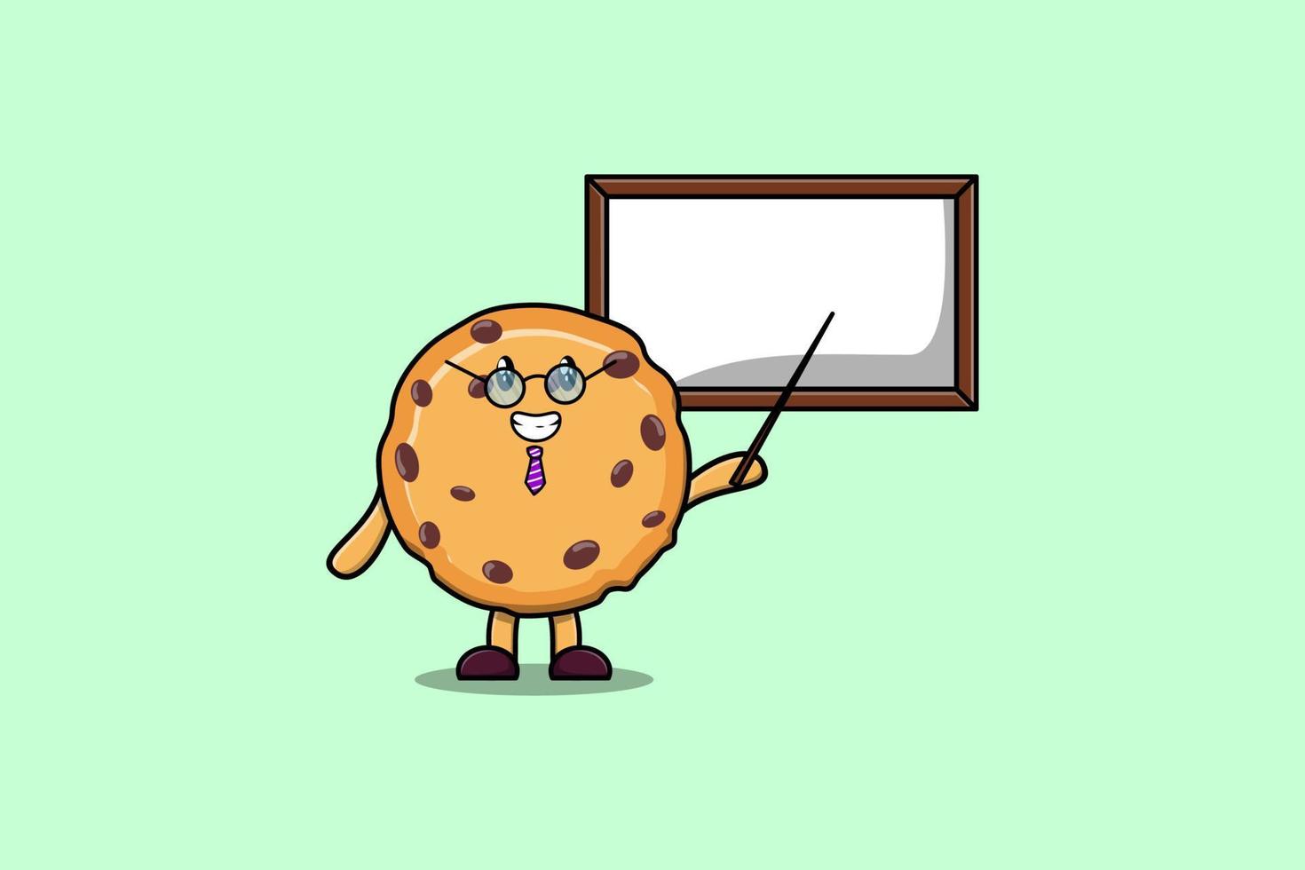 profesor de galletas de dibujos animados enseñando con pizarra vector