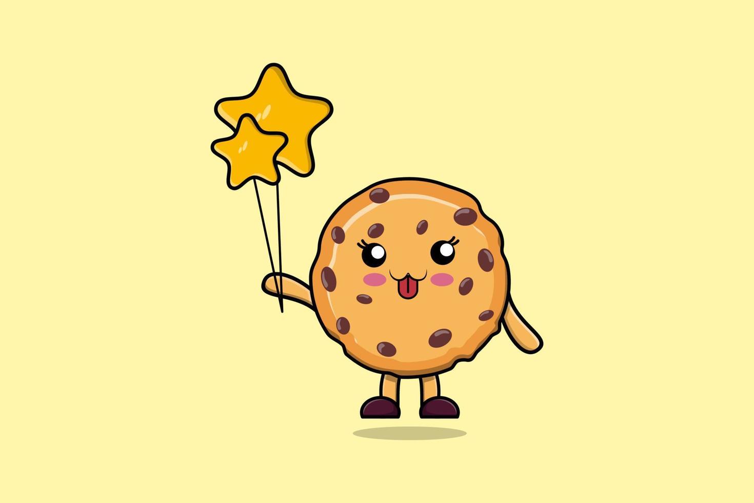 Cute cartoon Biscuits floating with star balloon vector