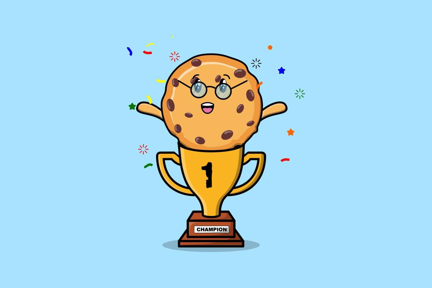 Cute cartoon Biscuits character in trophy vector