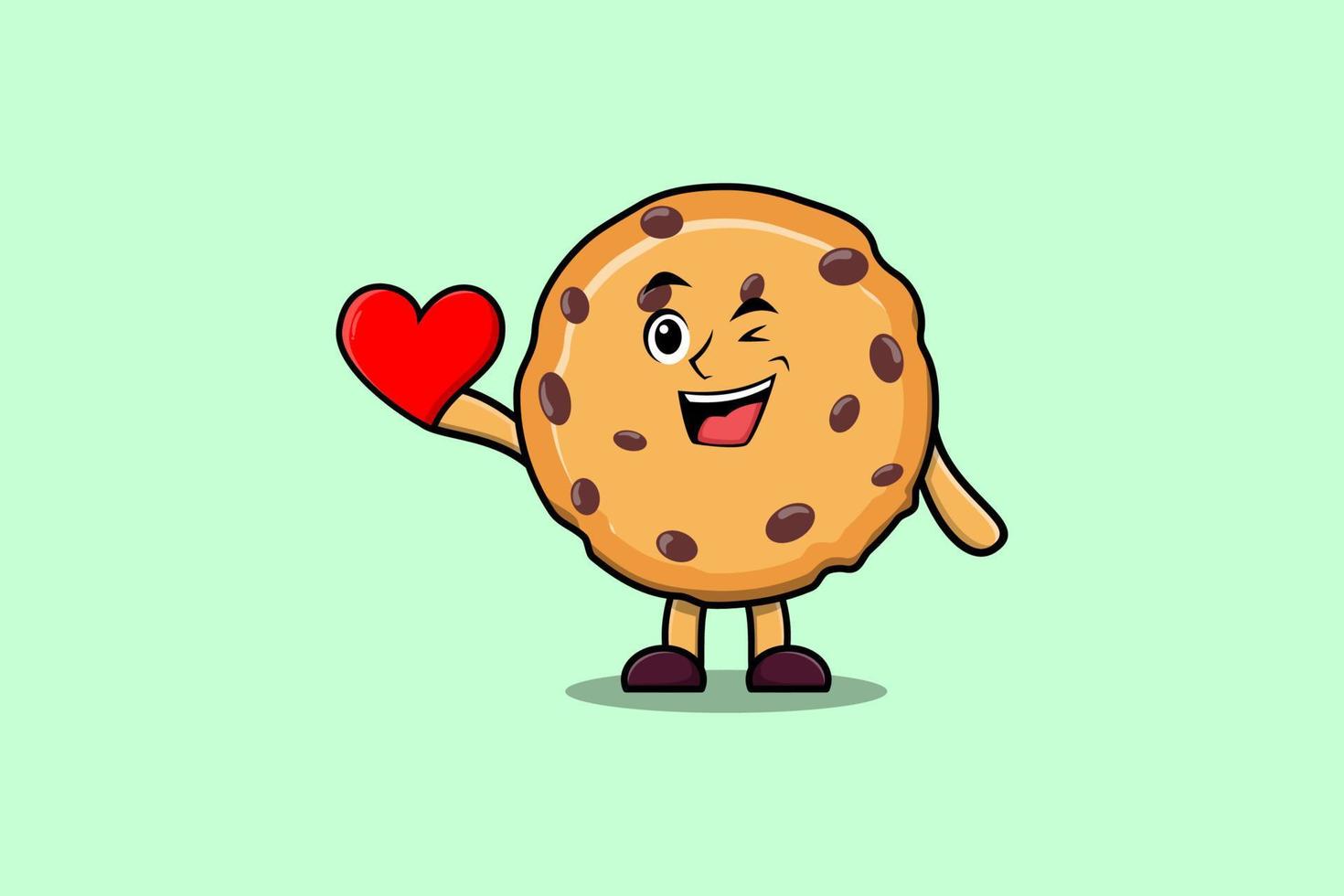 Cute cartoon Biscuits holding big red heart vector