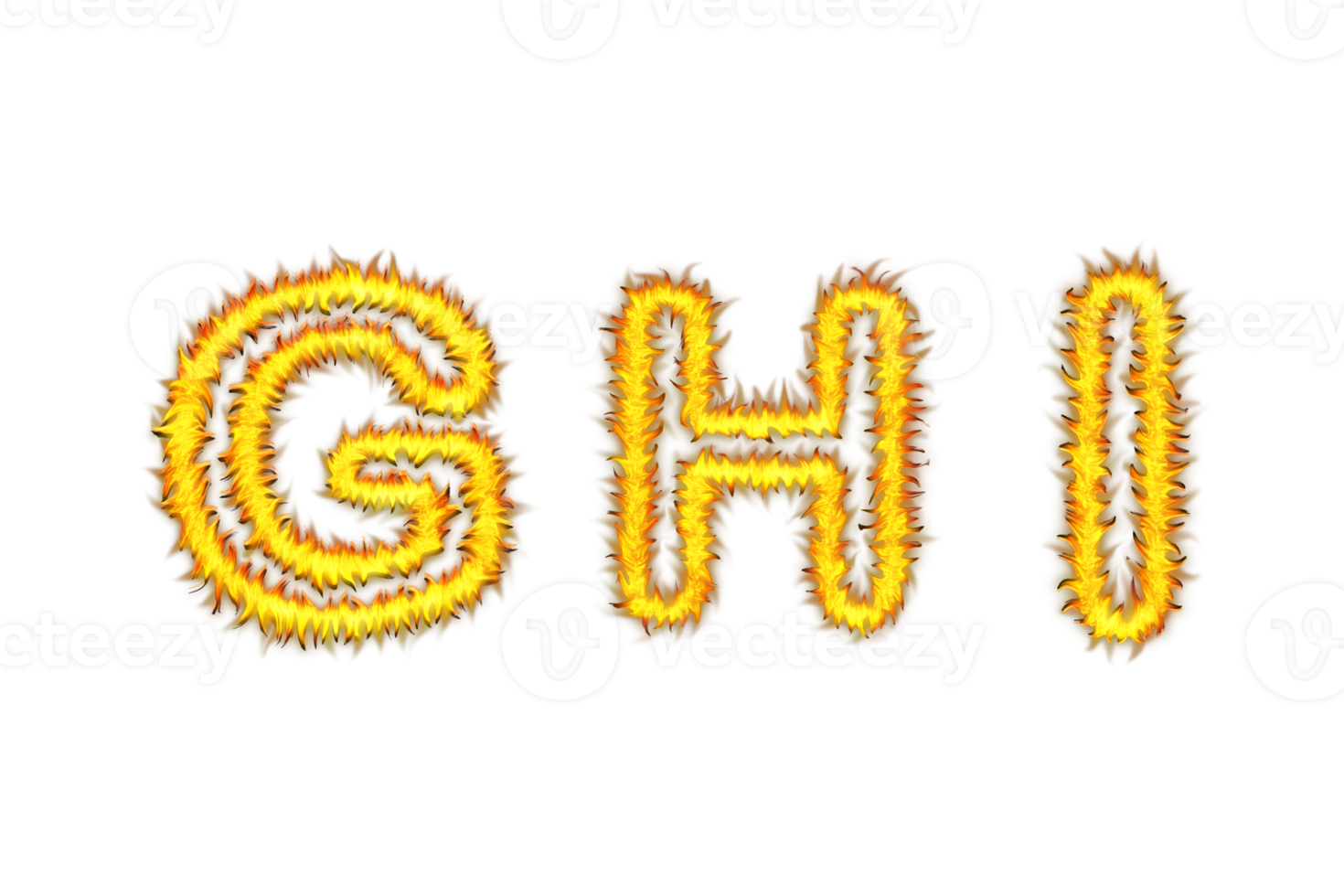 Realistic Fire font text G H I letters of the alphabet, Fire style alphabet text effect PNG