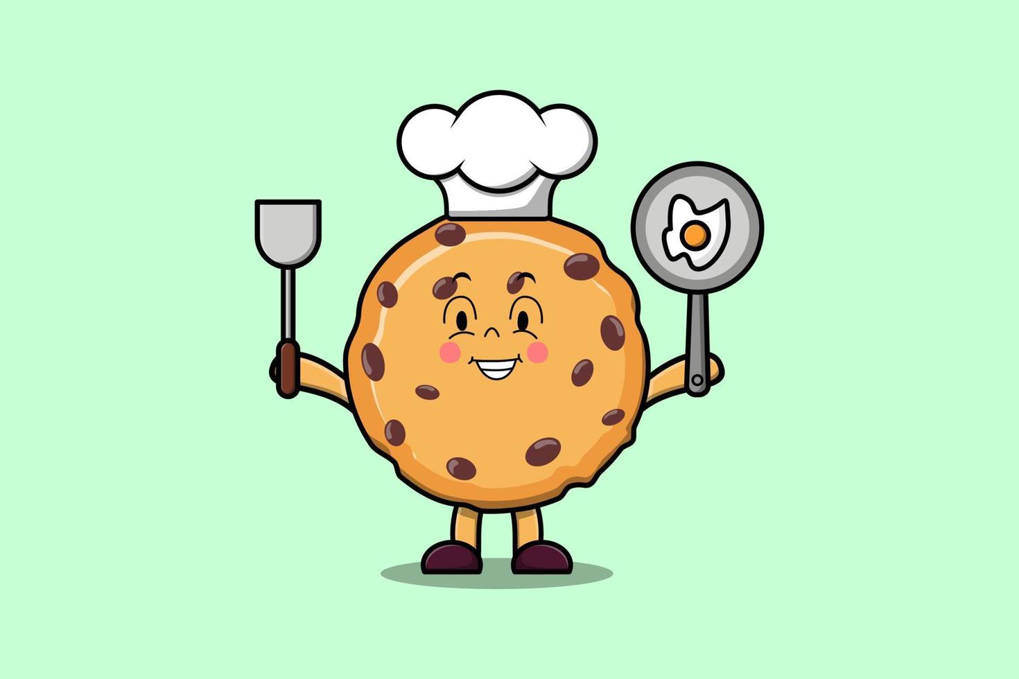 Cute cartoon Biscuits chef holding pan and spatula vector