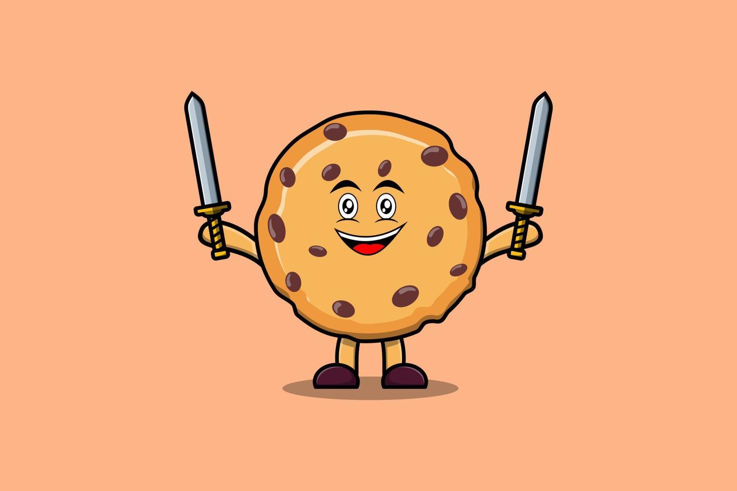 lindo personaje de galletas de dibujos animados con dos espadas vector