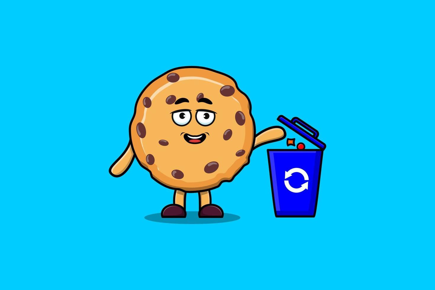 Cute cartoon Biscuits throwing trash in the trash 13400199 Vector Art at  Vecteezy