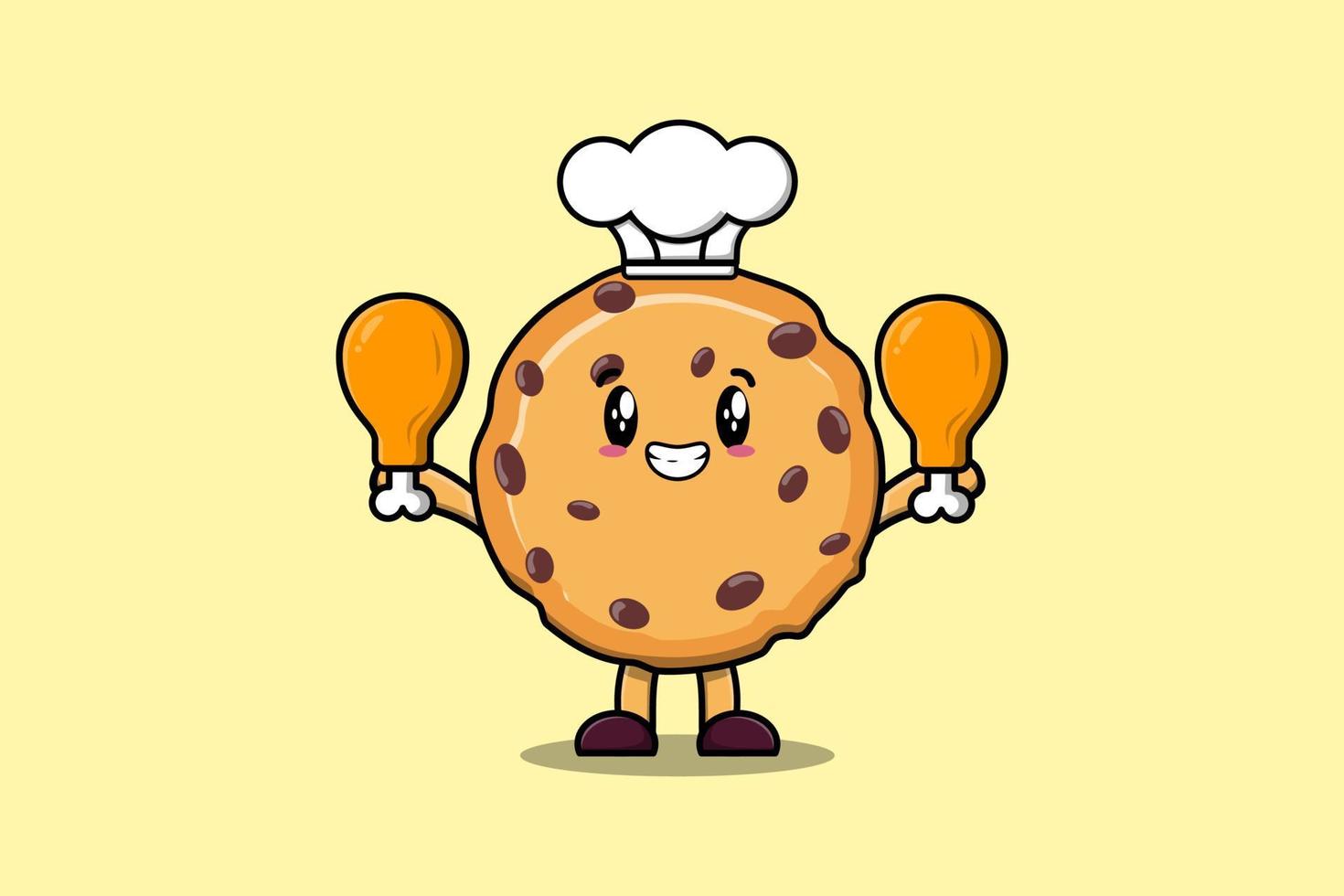 Cute cartoon Biscuits chef hold two chicken thigh vector