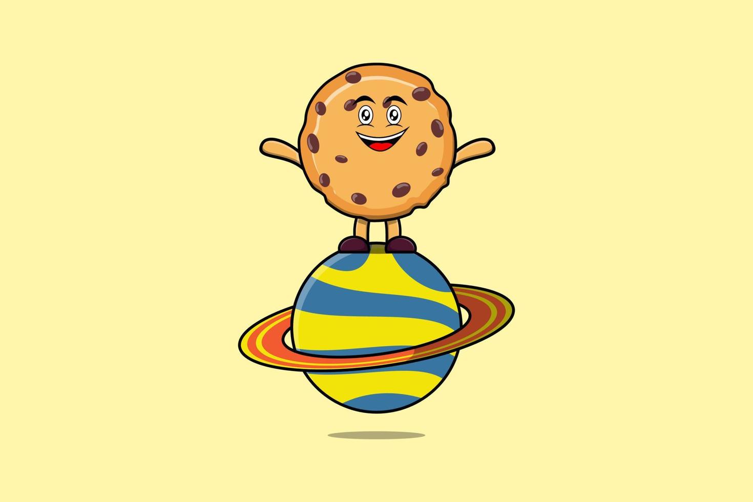 Lindo personaje de galletas de dibujos animados de pie en el planeta vector