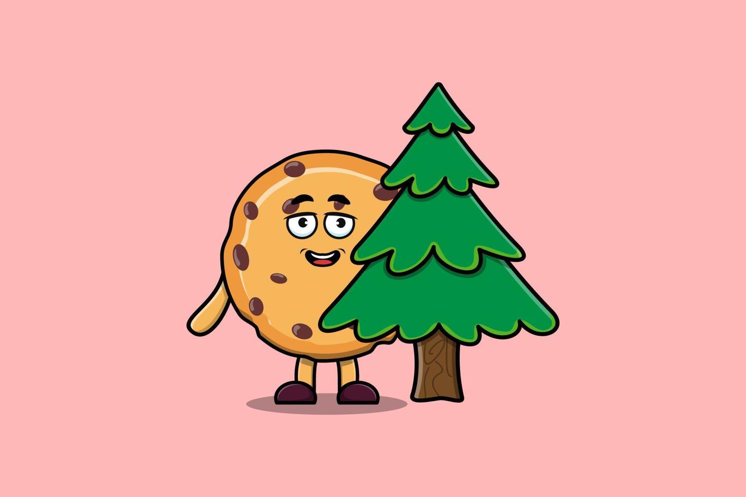 lindo personaje de dibujos animados galletas árbol escondido vector