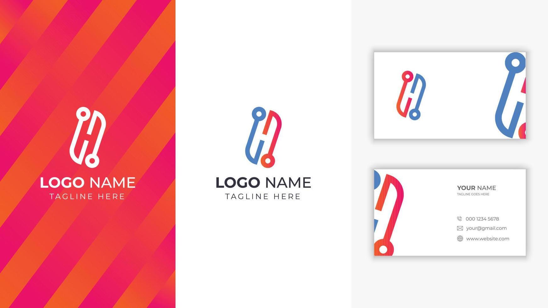 H letter technology logo and business card setup for company vector