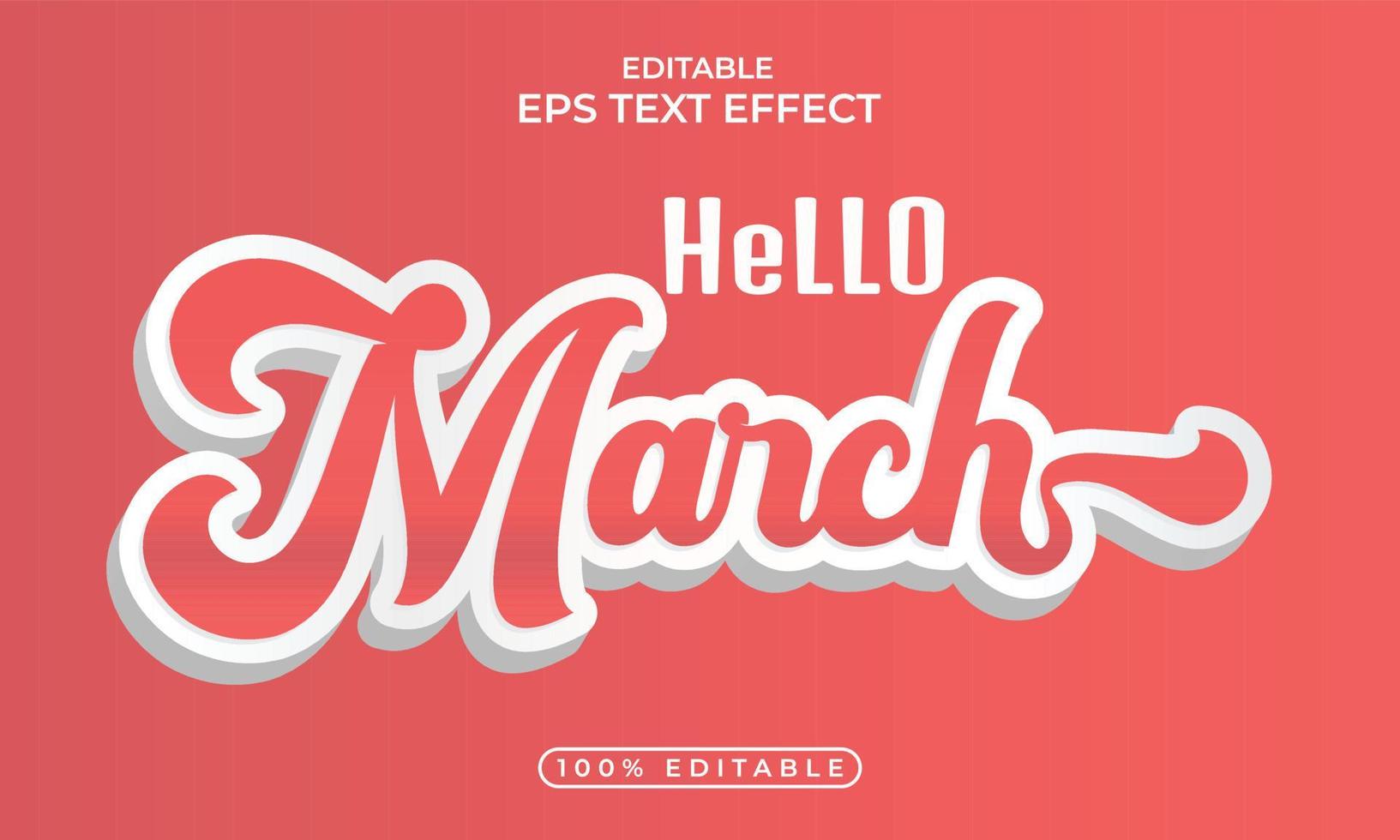 efecto de estilo de texto con plantilla de celebración de hola marzo vector