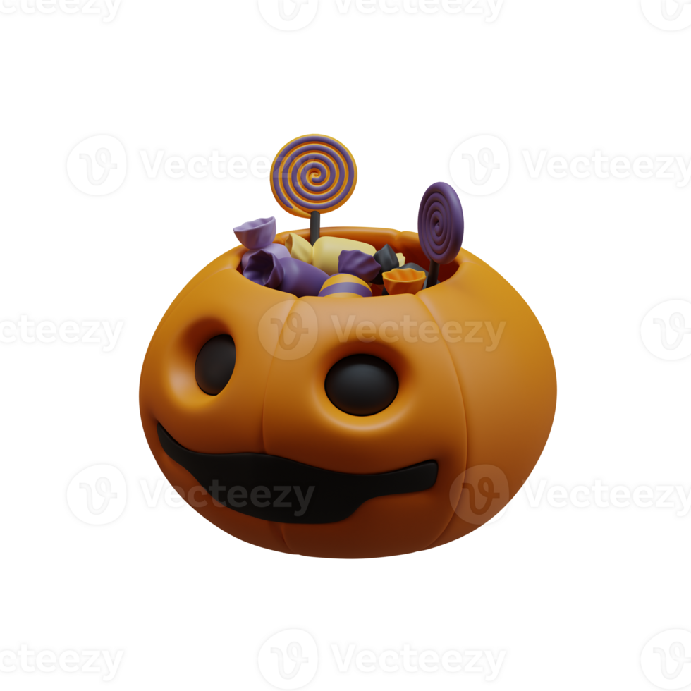 renderização 3D do ícone de saco de doces de abóbora de halloween isolado png