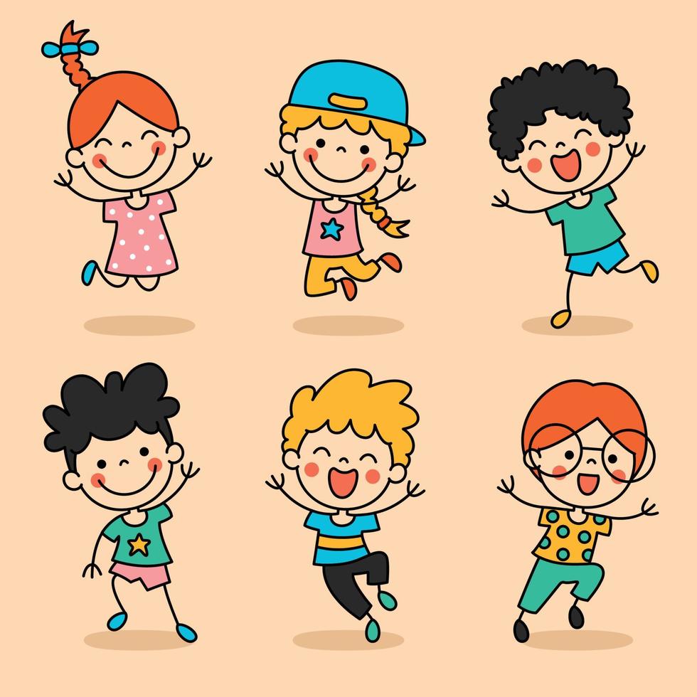 niños de dibujos animados divertidos dibujados a mano vector