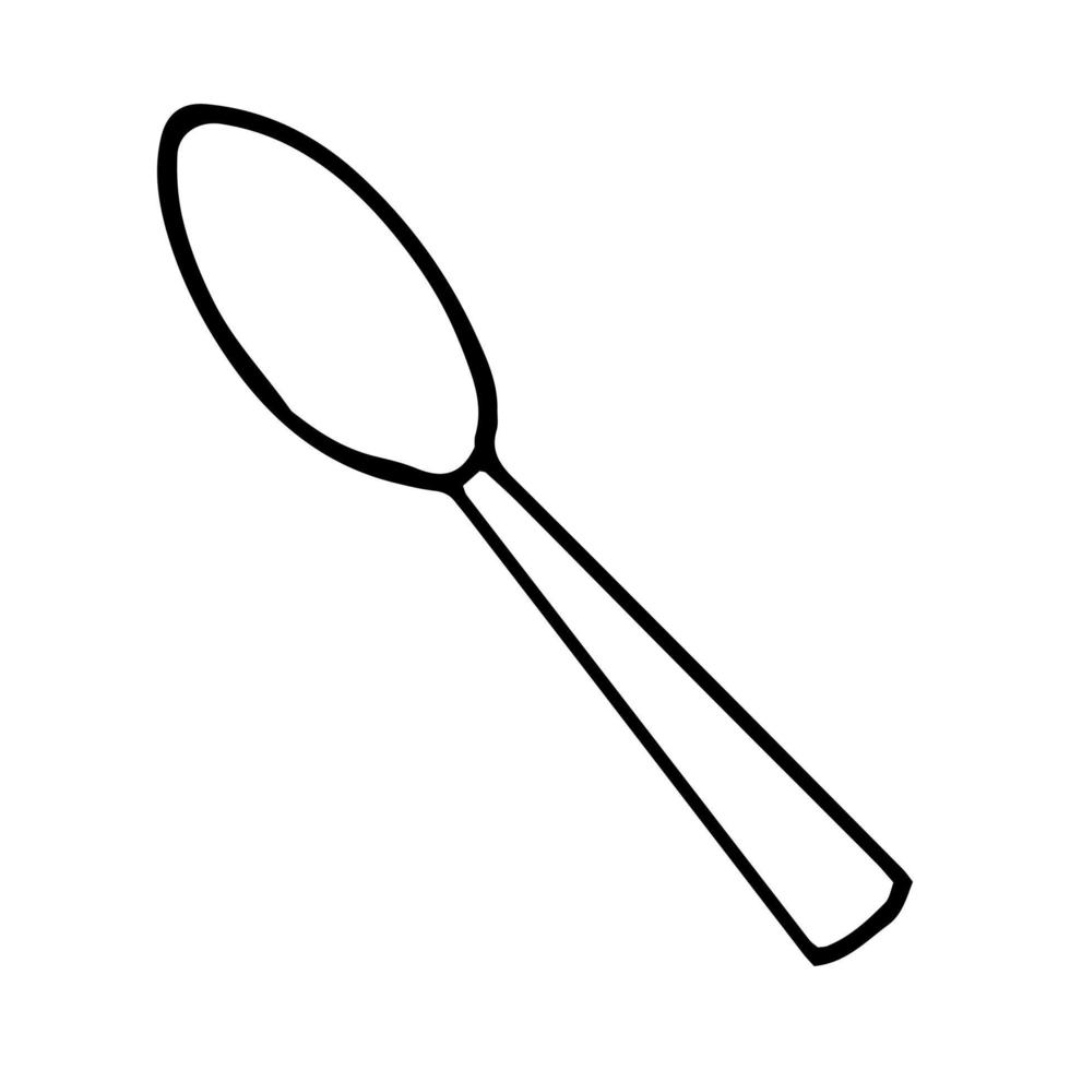 icono de cuchara, pegatina. boceto estilo garabato dibujado a mano. vector, minimalismo, platos monocromáticos cocinando comida vector