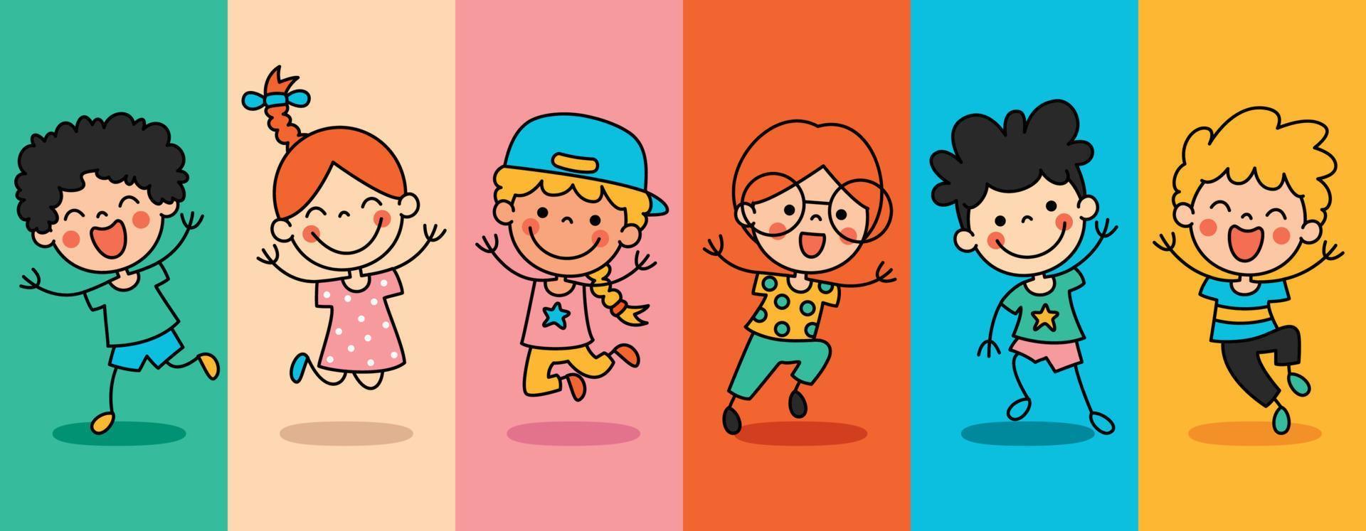 niños de dibujos animados divertidos dibujados a mano vector