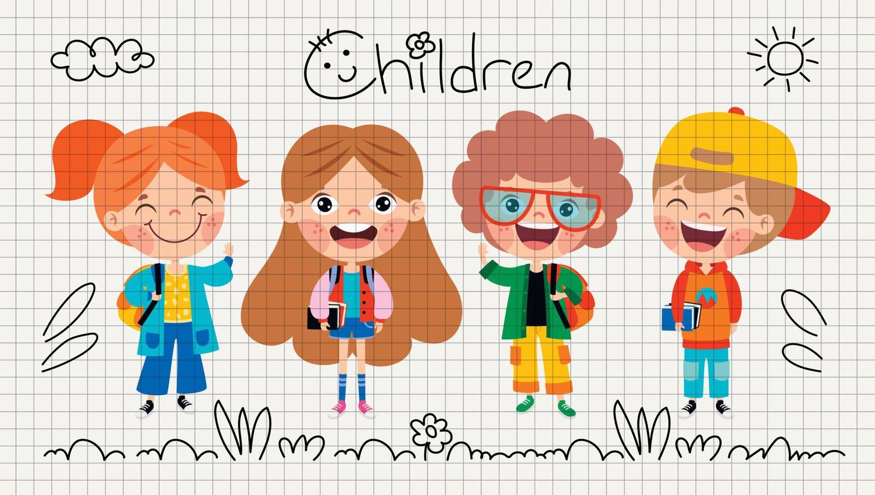 Education Concept With Cartoon Students vector