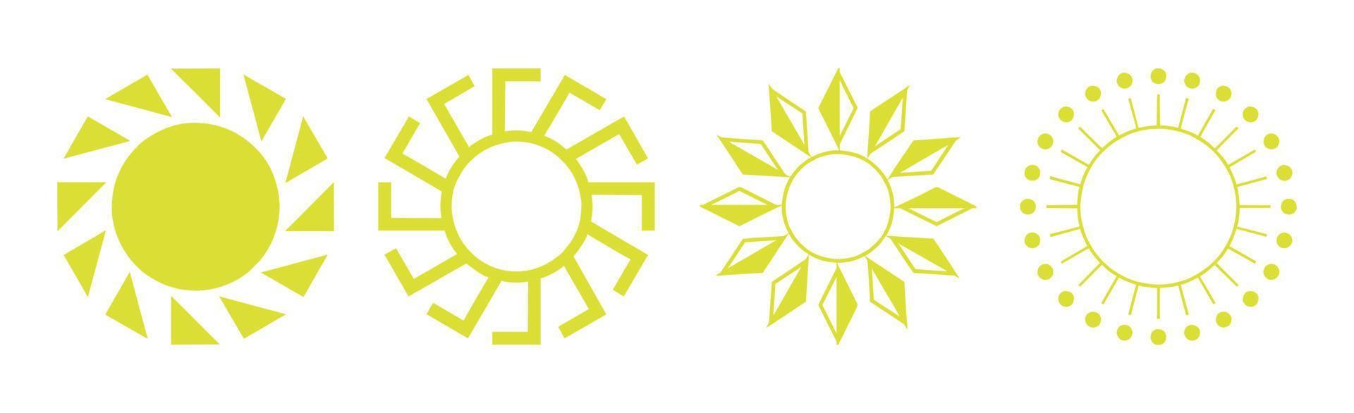 Collection of 4 pieces of abstract different yellow sun on white background - Vector
