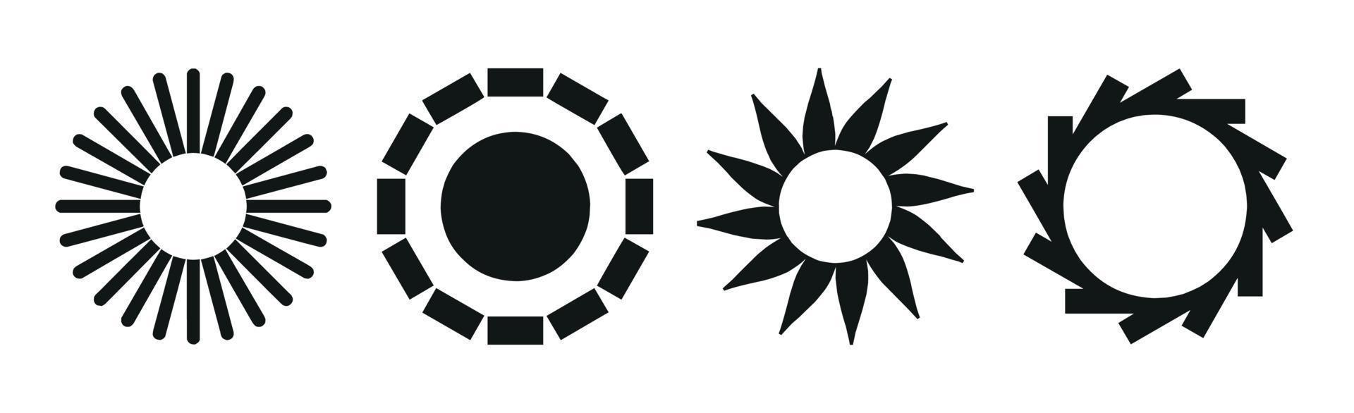 Collection of 4 different black sun abstraction pieces on white background - Vector